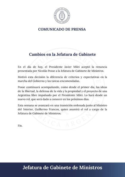 Comunicado de Jefatura de Gabinete.