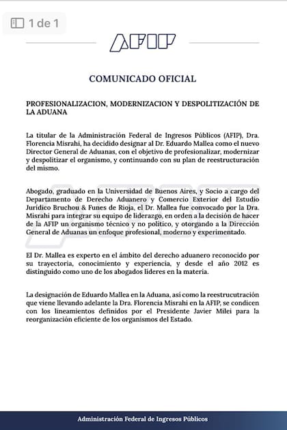 Comunicado de la AFIP
