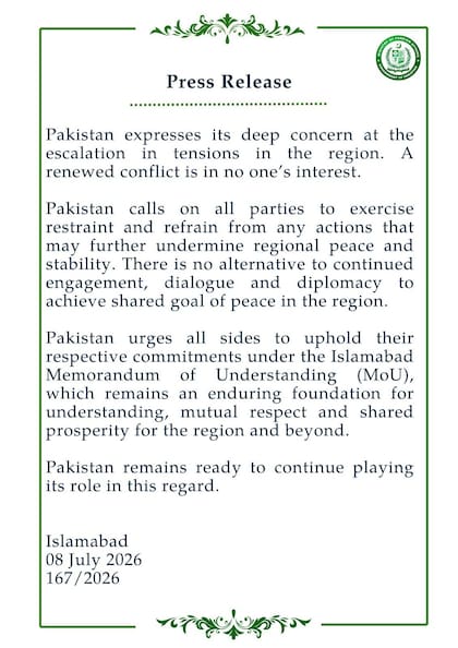 Comunicado de la cancillería pakistaní