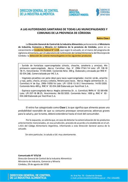 El comunicado provincial