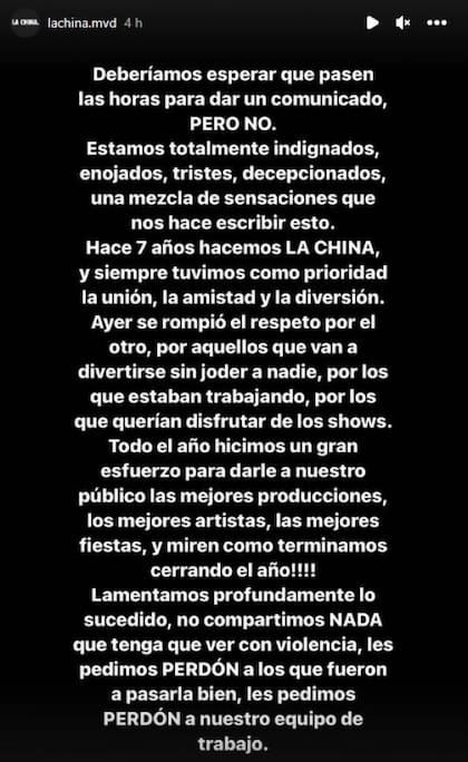 Comunicado de la organización de La China.