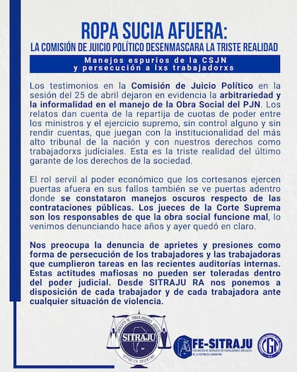 Comunicado del SITRAJU