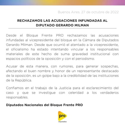 Comunicado del bloque de diputados Pro
