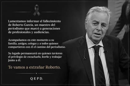 Comunicado donde se informó el fallecimiento de Roberto García