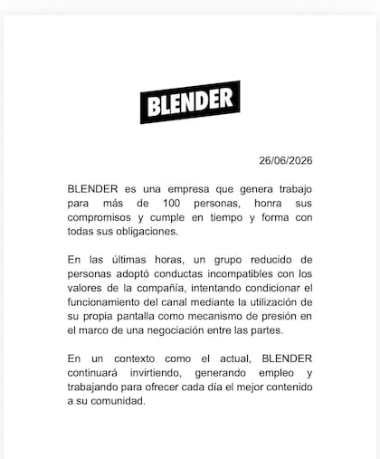 Comunicado oficial de Blender