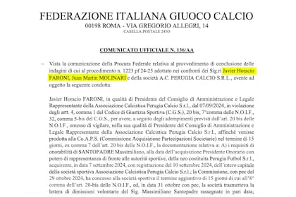 Comunicado oficial de la Federación Italiana de Fútbol