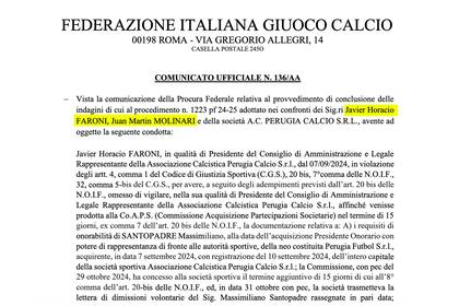 Comunicado oficial de la sanción de la Federación Italiana de Fútbol