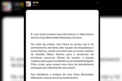 Comunicado oficial de T4F (Captura X)