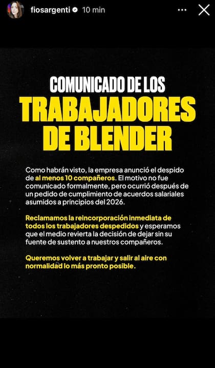 Comunicado trabajadores Blender