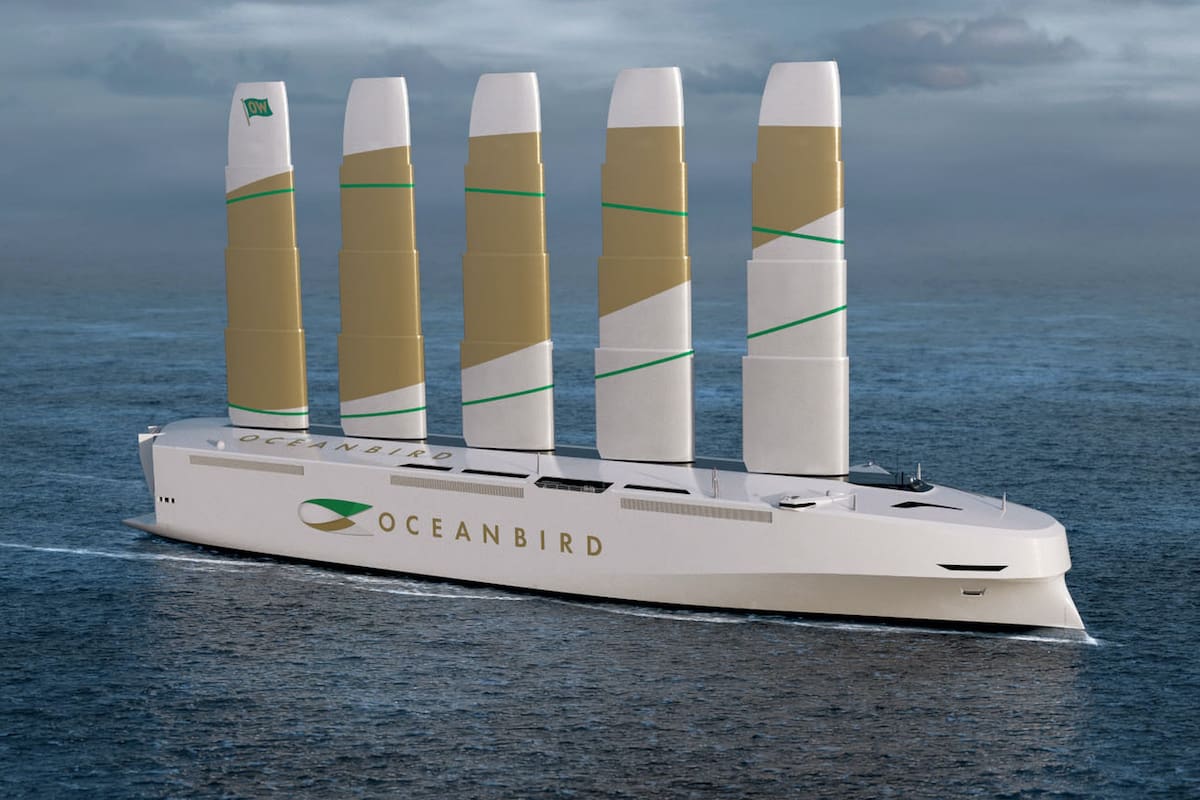 Con 200 metros de eslora y 40 metros de ancho, el diseño del velero de carga Oceanbird se destaca por su sistema de propulsión, basado en el aprovechamiento del viento para cruzar el océano Atlántico en 12 días