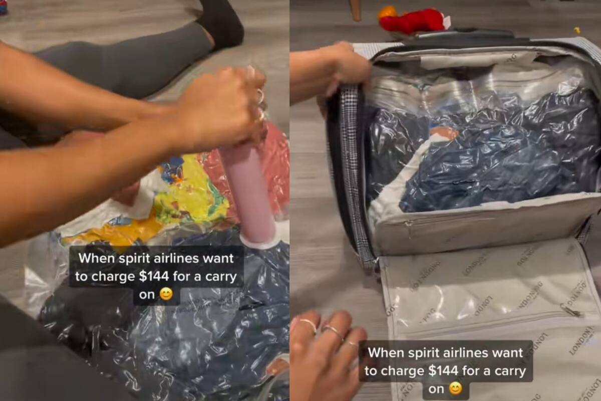 Con ayuda de bolsas plásticas, la mujer colocó todas sus pertenencias en una valija pequeña