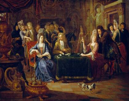 Con el empeño de Luis XIV de domesticar a la nobleza para menguar el potencial de oposición política, mantener entretenida a la clase alta era importante, así que el juego era crucial. ("Los jugadores de cartas", 1699, de Pierre Bergaigne)