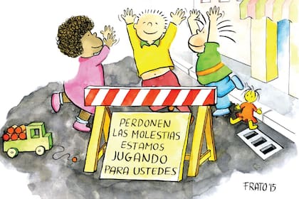 Con el seudónimo “Frato”, Tonucci firma viñetas satíricas sobre educación, ciudad, juego y niñez, que invitan al cuestionamiento del sistema y su transformación