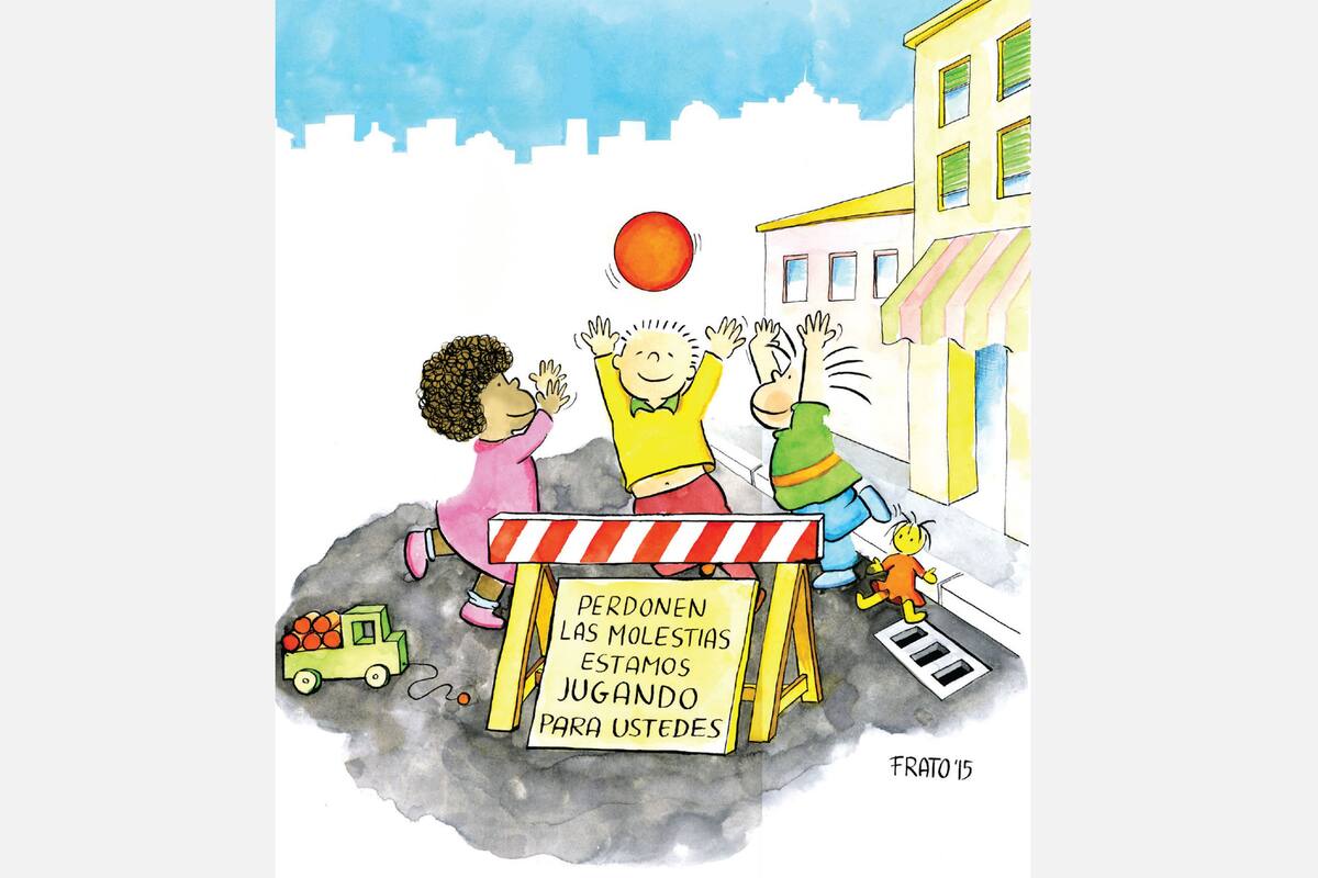 Con el seudónimo “Frato”, Tonucci firma viñetas satíricas sobre educación, ciudad, juego y niñez, que invitan al cuestionamiento del sistema y su transformación