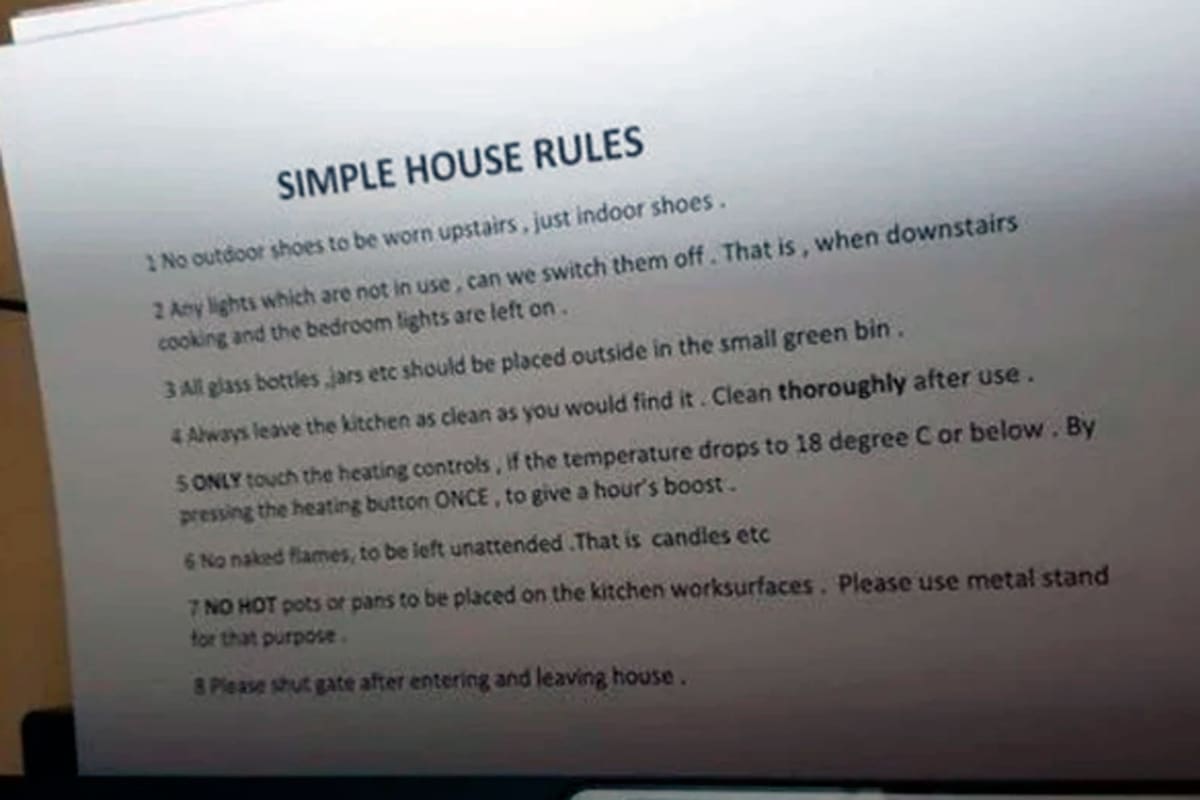 Con el título "Simples reglas de la casa", un propietario dejó ocho "mandamientos" para sus inquilinos y generó polémica en las redes