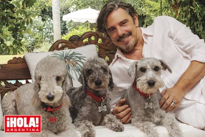 Con Emma, Rose y Gala, tres de las cinco perras que tienen con su mujer