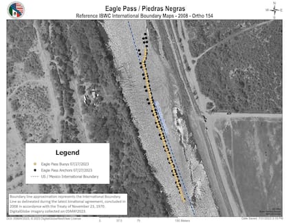 Con este diagrama, el gobierno de Estados Unidos comprueba las irregularidades de los funcionarios de Texas al instalar la barrera flotante en la frontera con México
