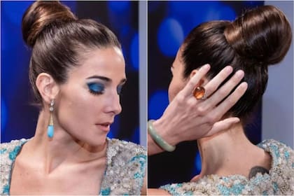 Con joyas de Gino Bogani, a juego con el vestido y maquillaje de Catarain, los tonos nude y distintas tonalidades de azul marcaron impacto en el look de esta noche