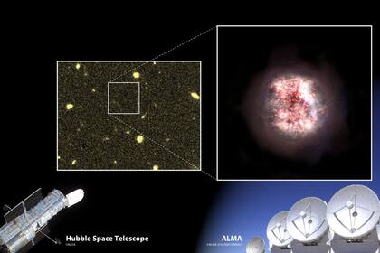 Con la ayuda de los radiotelescopios gigantes de ALMA (Atacama Large Milimeter Array) en el desierto de Atacama de Chile, aparecieron repentinamente las dos galaxias invisibles