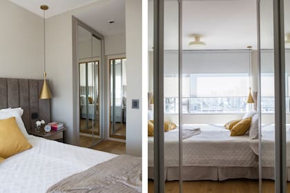 Con la idea de ampliar la visual, todo el frente del vestidor –que también lleva al baño principal– es espejado.