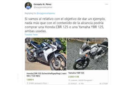 Con lo que ahorró en estos nueve meses, dijo, se puede comprar una Honda CBR125 o una Yamaha YBR 125