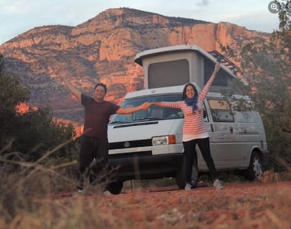 Con su mujer Majo cuando recorrieron América en motorhome. Hoy tienen 4 hijos.