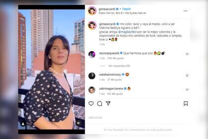 Con su nuevo cabello, Accardi recordó a Malvina, su icónico personaje en Casi Ángeles (Foto: Instagram @gimeaccardi)