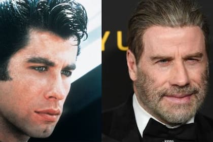 Travolta con su pelo verdadero de joven, y a la derecha con la imagen que mostraba hasta hace unos días