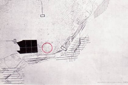 Con un círculo rojo, el sector de la ciudad de Buenos AIres que cambiaría por completo su fisonomía gracias al Proyecto Barrio Sur
