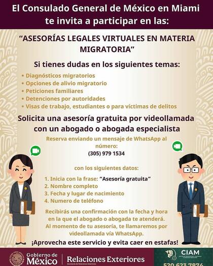 Con un mensaje de texto se puede acceder a la ayuda legal que ofrece el consulado (X/@@ConsulMexMia)