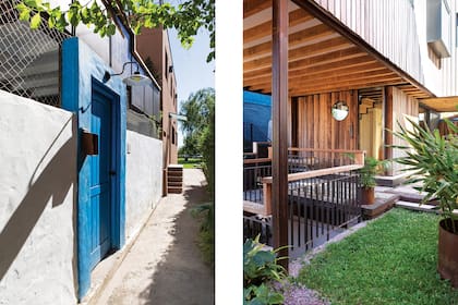 Con una puerta única que se abre a un largo pasillo, la casa está en un terreno que comparte con varias viviendas.
