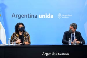 Conferencia de prensa de la ministra Carla Vizzotti junto al ministro Matías Lammens.