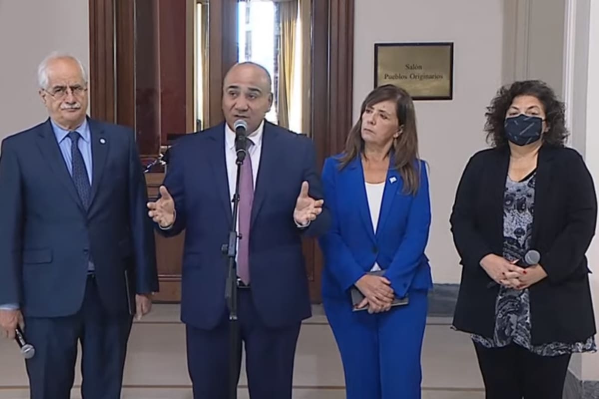 Conferencia de prensa de los ministros Jorge Taiana, Juan Manzur, Carla Vizzotti y la vocera de la Presidencia, Gabriela Cerruti, tras la reunión de Gabinete