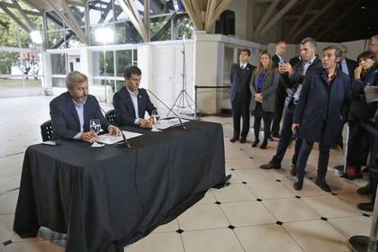 Conferencia de prensa de Mauricio Macri en la Quinta Presidencial. Stanley Martínez Amadeo Etchvehere Frigerio