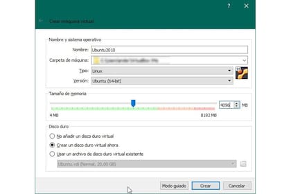 Configuración básica de una máquina virtual; en este caso, un Ubuntu más nuevo, el 20.10 (y está por salir el 21.04)