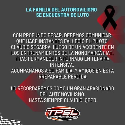 Conmoción en el automovilismo: murió un piloto del Turismo Pista durante un entrenamiento.