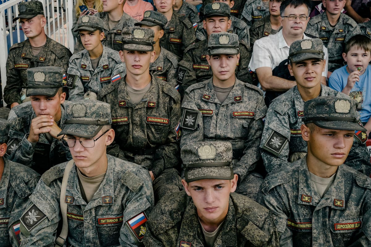Conscriptos en el campo de entrenamiento de Alabino, en las afueras de Moscú