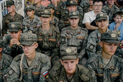 Conscriptos en el campo de entrenamiento de Alabino, en las afueras de Moscú