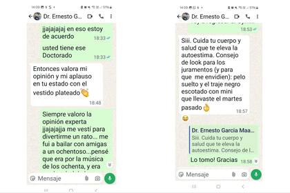 "Consejo, look para los juramentos (...) pelo suelto y el traje negro escotado con mini" (WhatsApp)