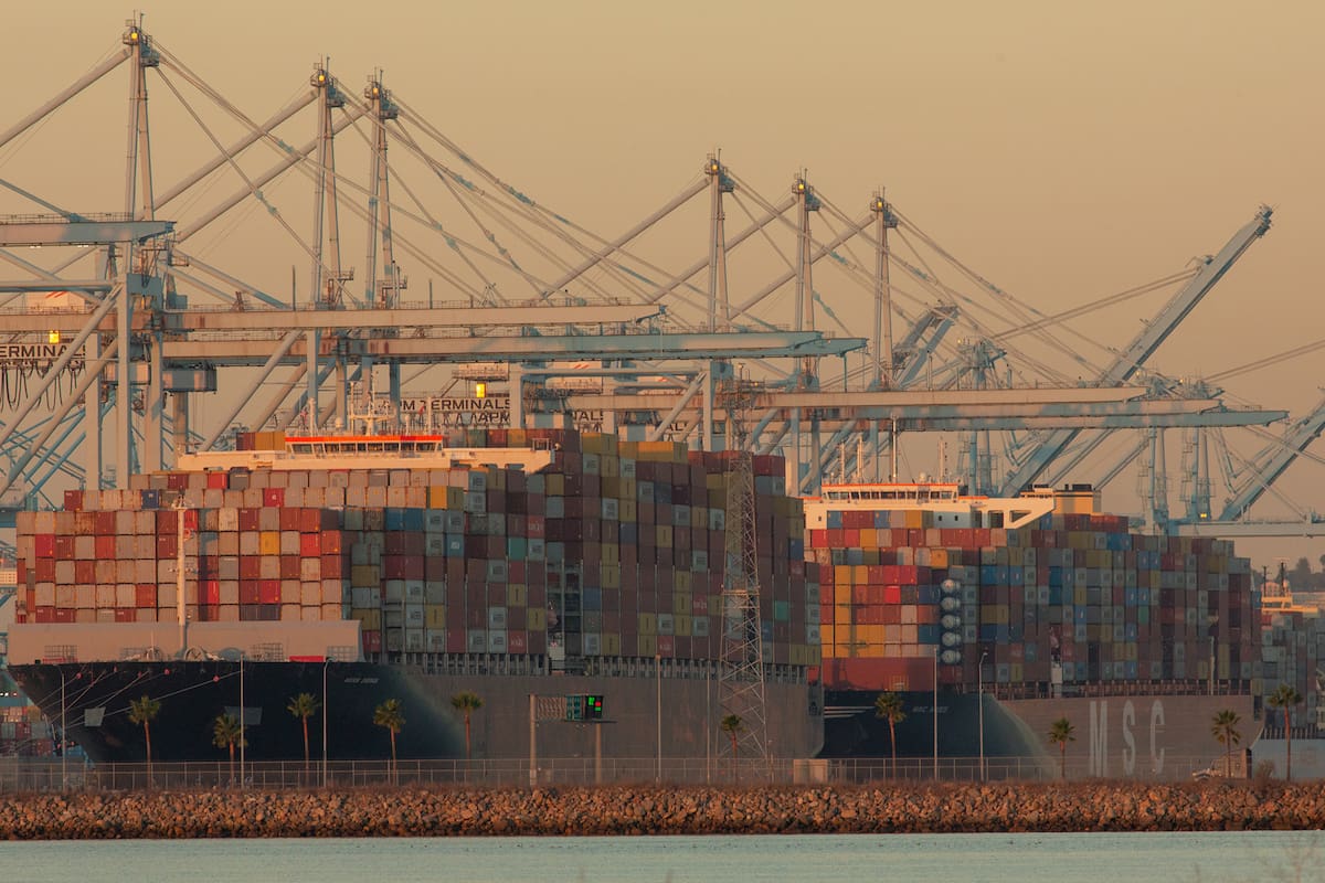 Container ships at the Port of Los Angeles on Wednesday, Oct. 13, 2021 in Los Angeles. Product shortages appear poised to worsen, enduring into late next year or beyond and disrupting shipments of necessities like medications, as well as holiday purchases. (Allison Zaucha/The New York Times)