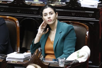 La periodista Marcela Pagano durante el tratamiento de Ley Bases en en Diputados.