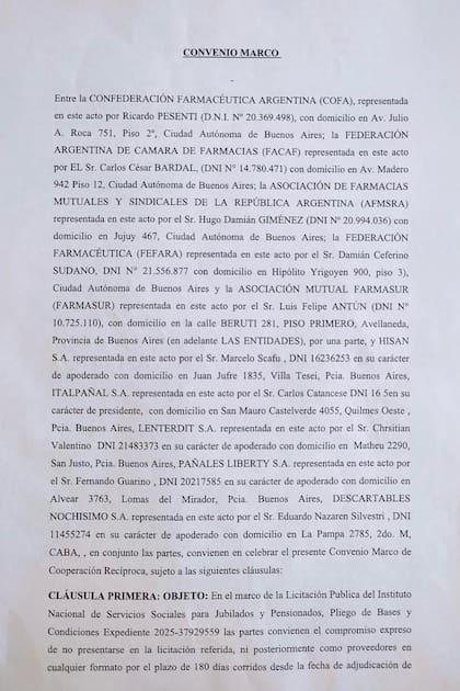 Convenio que habrían suscripto en COFA, según publicó Federico Sturzenegger en su cuenta de X