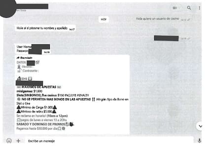 Conversación atribuida a un "cajerito", incluida en un expediente judicial por presunto juego ilegal