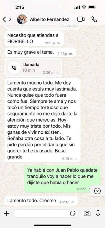 Conversaciones entre Alberto Fernández y Fabiola Yáñez