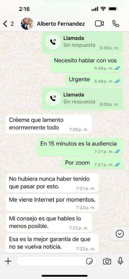 Conversaciones entre Alberto Fernandez y Fabiola Yáñez