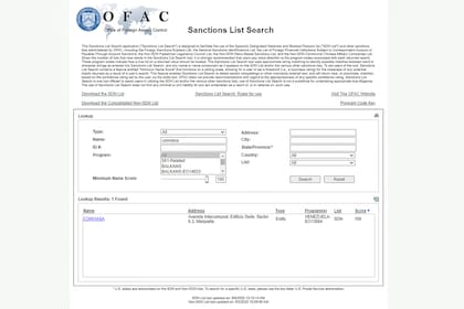 CONVIASA aparece en la lista de la OFAC