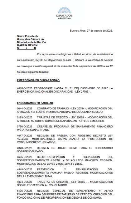 Convocatoria de la oposición a la sesión especial