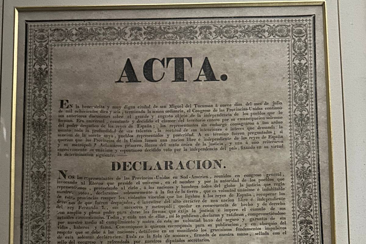 Copia del acta de la Independencia argentina