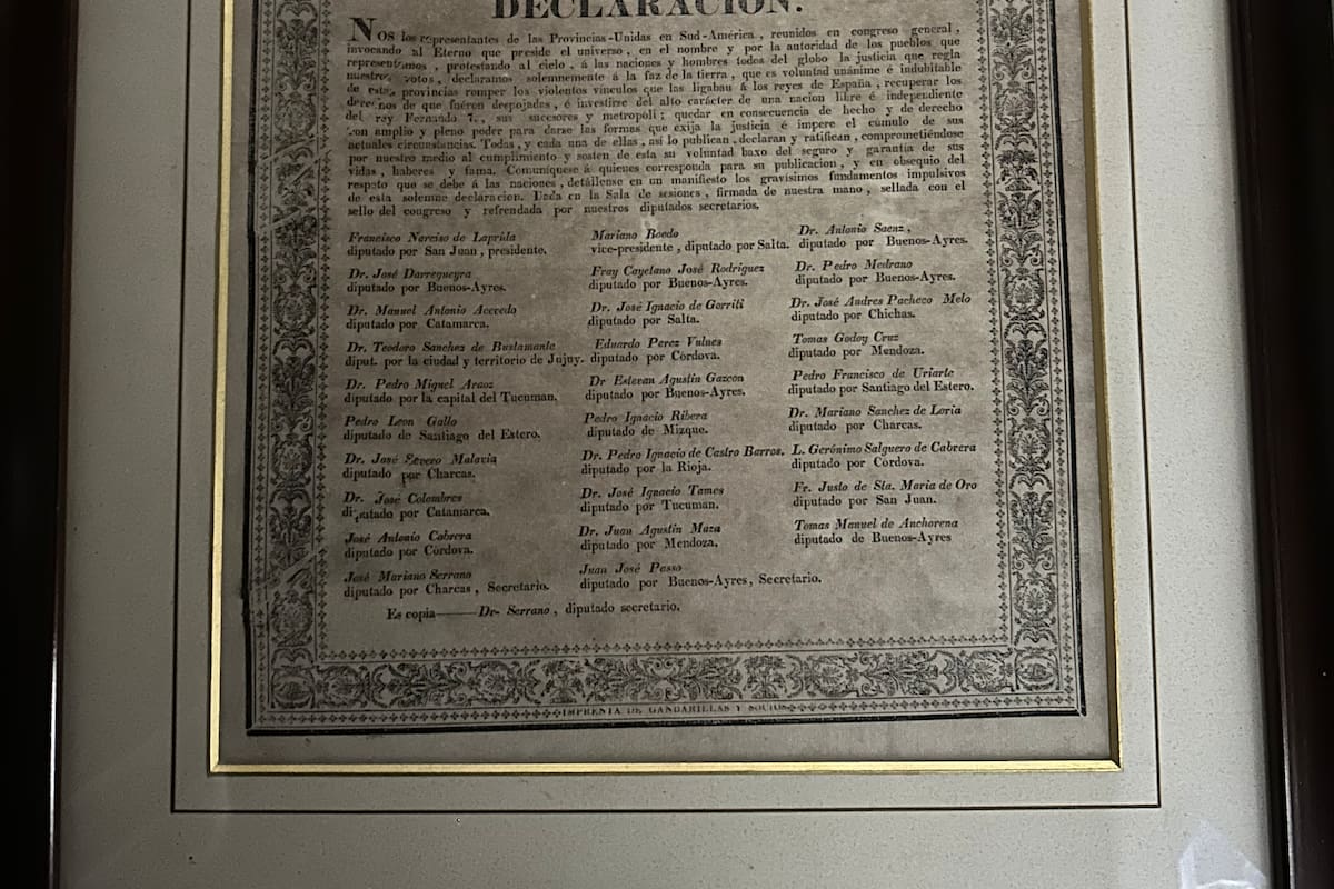 Copia del acta de la Independencia argentina