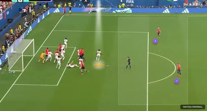 Córner en contra ante Noruega: Inglaterra deja libre la zona de los rebotes, algo que puede ser utilizado por la Argentina en las jugadas preparadas de Samuel